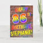 [ Thumbnail: Graffiti Inspired Rainbow Look Happy 86th Birthday Card ]