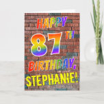 [ Thumbnail: Graffiti Inspired Rainbow Look Happy 87th Birthday Card ]