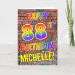[ Thumbnail: Graffiti Inspired Rainbow Look Happy 88th Birthday Card ]