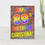 [ Thumbnail: Graffiti Inspired Rainbow Look Happy 89th Birthday Card ]