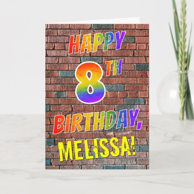 Graffiti Inspired Rainbow Look HAPPY 8TH BIRTHDAY Card (Front)