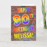 [ Thumbnail: Graffiti Inspired Rainbow Look Happy 90th Birthday Card ]