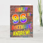 [ Thumbnail: Graffiti Inspired Rainbow Look Happy 96th Birthday Card ]