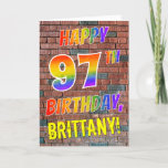 [ Thumbnail: Graffiti Inspired Rainbow Look Happy 97th Birthday Card ]