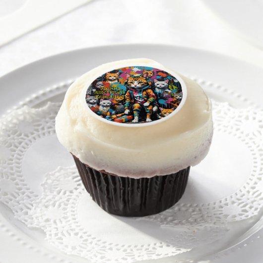 Graffiti Legend Street Cat Add Name Birthday Edible Frosting Rounds (Cupcake)