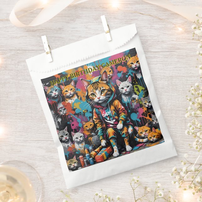 Graffiti Legend Street Cat Add Name Birthday Favor Bag (Clipped)