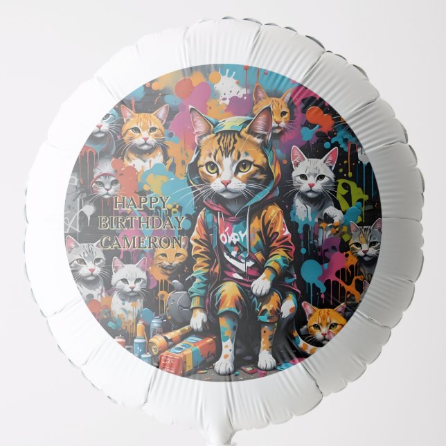 Graffiti Legend Street Cat Add Name Happy Birthday Balloon (Front)