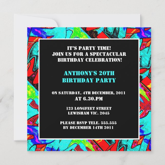 Graffiti Letters Birthday Invitation (Front)
