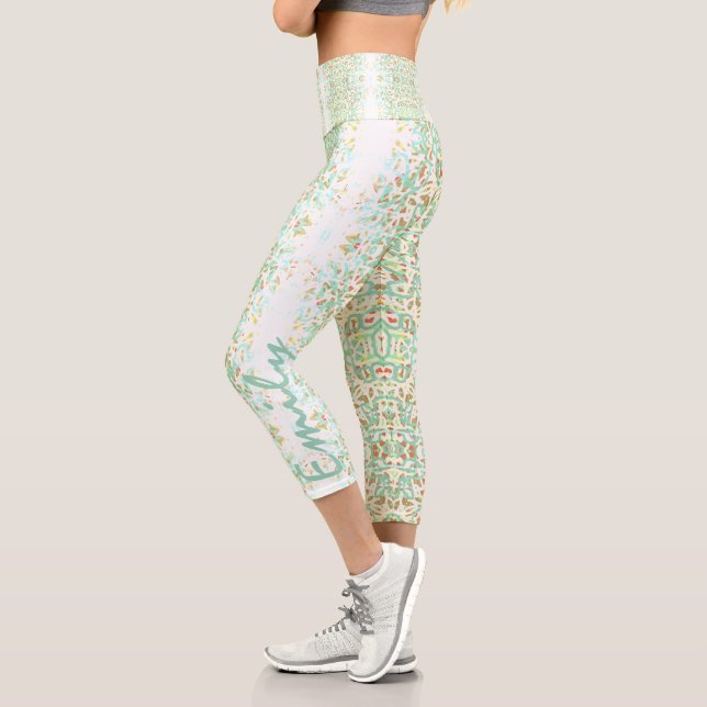 Graffiti Lines blue tone Yoga personalized C Capri Leggings (Left)