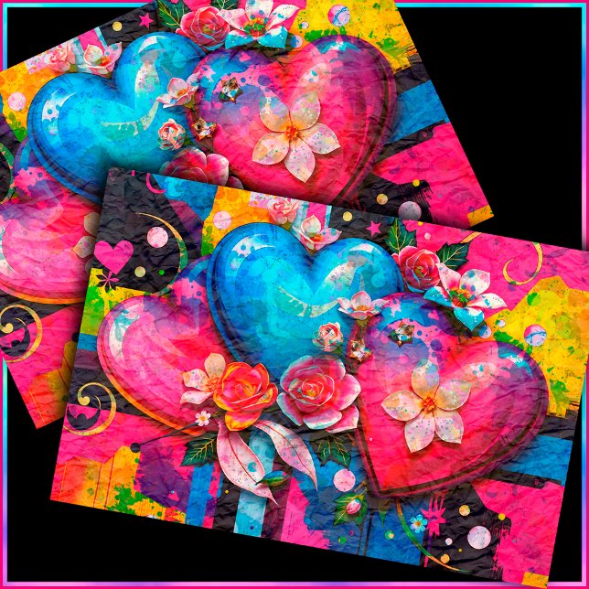 [Graffiti Love] Colorful Abstract Hearts & Flowers Tissue Paper (* Simulated texture of crinkled paper)