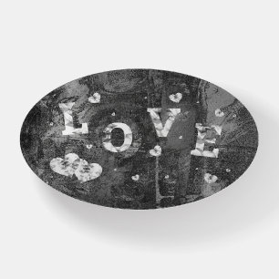 Graffiti Love Grunge Black Silver Faux Crystal Paperweight