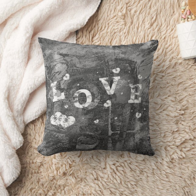 Graffiti Love Grunge | Black Silver Faux Crystal Throw Pillow (Blanket)