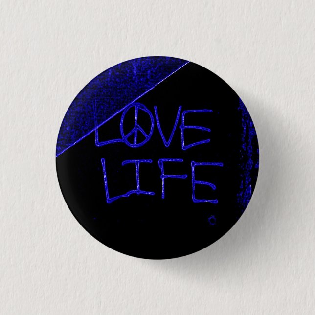 Graffiti "Love Life" Blue Neon Button (Front)