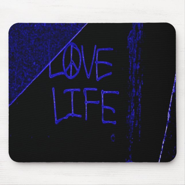 Graffiti "Love Life" Neon Blue Mouse Pad (Front)