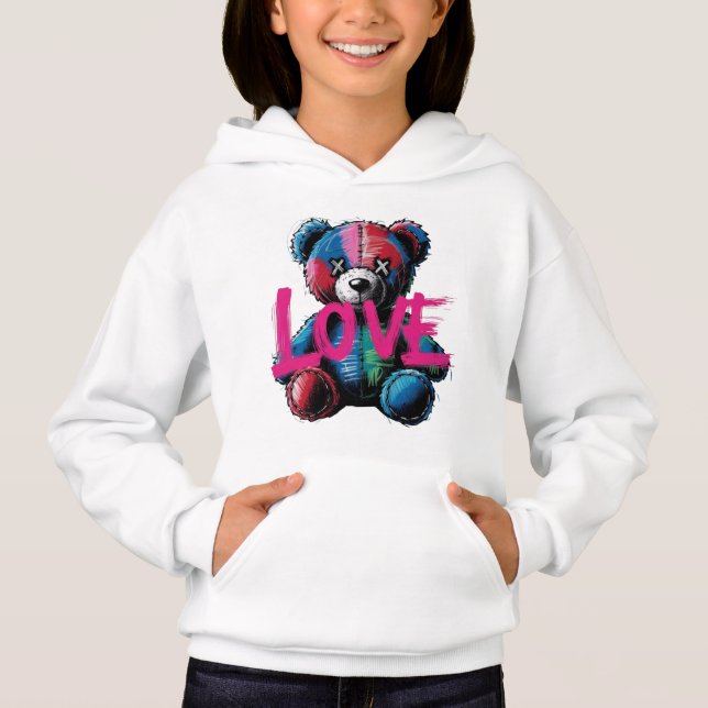 Graffiti Love Teddy Bear Streetwear girl Hoodie (Front)