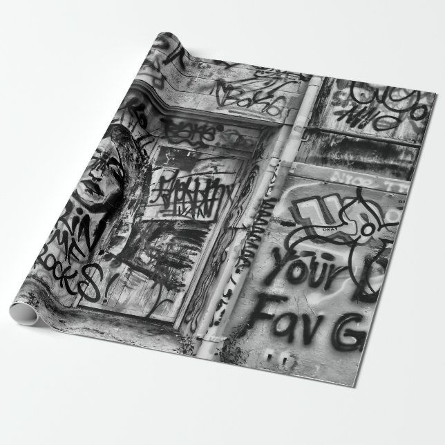 Graffiti Modern Black And White Urban Street Art Wrapping Paper (Unrolled)