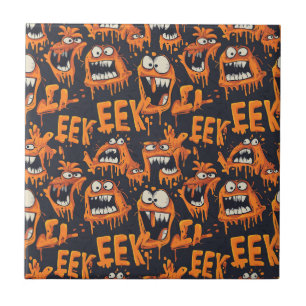Graffiti Monster Eek Black Halloween (2) Ceramic Tile