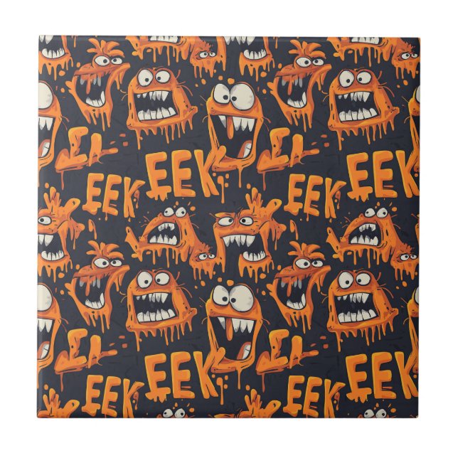 Graffiti Monster Eek Black Halloween (2) Ceramic Tile (Front)