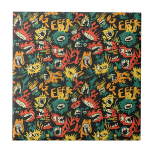 Graffiti Monster Eek Black Halloween Ceramic Tile