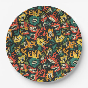 Graffiti Monster Eek Black Halloween Paper Plates