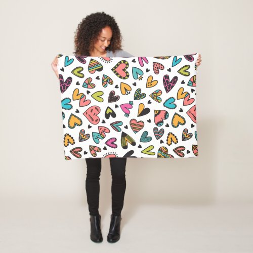 Graffiti Multicolor Boho Cute Heart Fleece Blanket