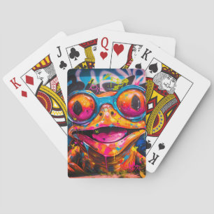 Graffiti Multicolored Frog with Glasses Poker Cards