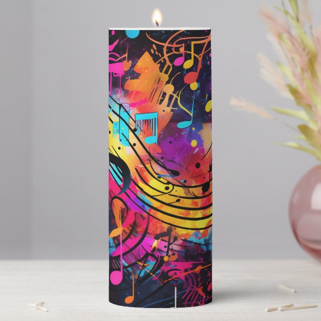 Graffiti Musical Notes Pillar Candle (In Situ)