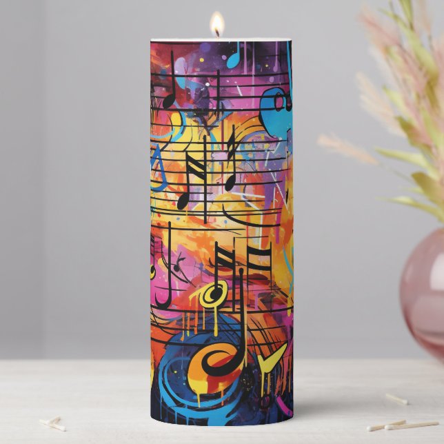 Graffiti Musical Notes Pillar Candle (In Situ)