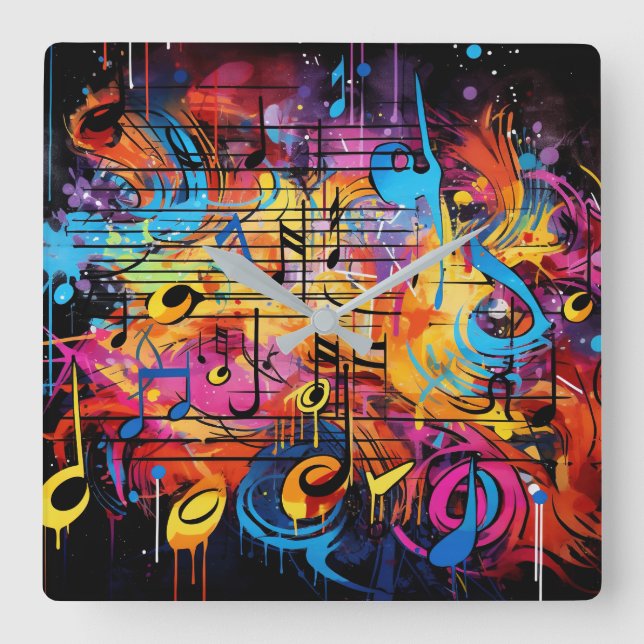 Graffiti Musical Notes Wall Clock (Front)