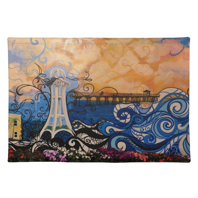 Graffiti Ocean Pier Cloth Placemat  (Front)