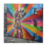Graffiti of New York Tile<br><div class="desc">Romantic, nostalgic graffiti on an old building in New York. Sailor kisses girl in dancing shoes. Harlequin effect.</div>