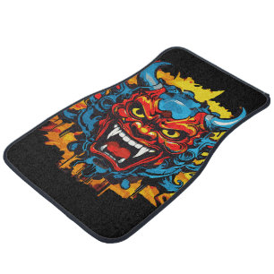 Graffiti Oni Mask Illustration Bold and Unique Art Car Floor Mat