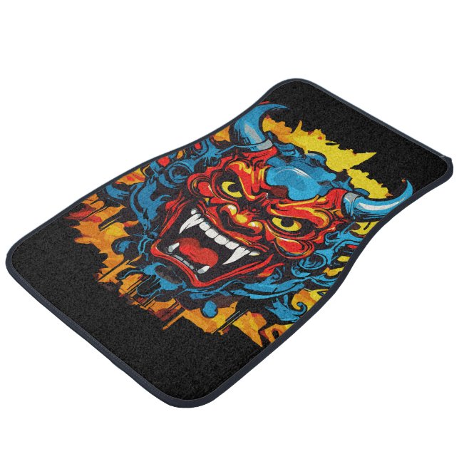 Graffiti Oni Mask Illustration Bold and Unique Art Car Floor Mat (Angled)