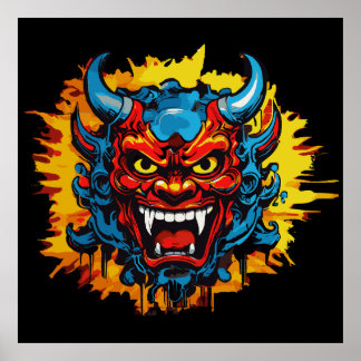 Graffiti Oni Mask Illustration Bold and Unique Art Poster