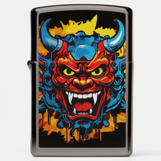 Graffiti Oni Mask Illustration Bold and Unique Art Zippo Lighter (Front)