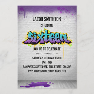 Graffiti Paint Sixteenth Birthday Invite