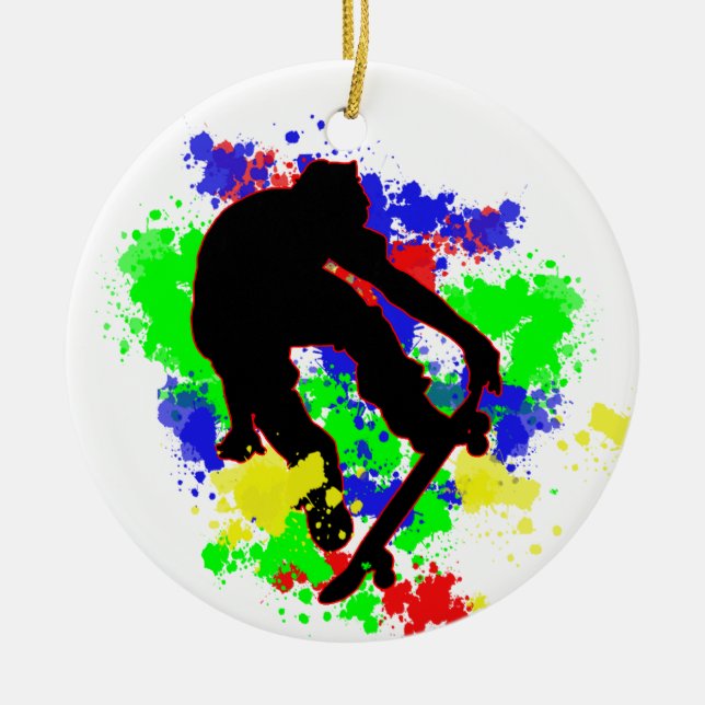 Graffiti Paint Splotches Skater Ceramic Ornament (Front)