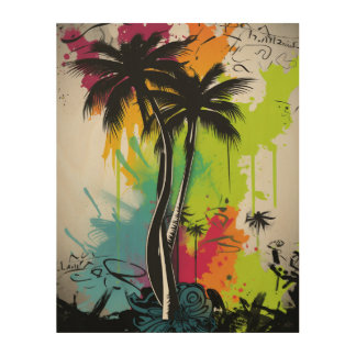 Graffiti Palm Tree Wood Wall Art