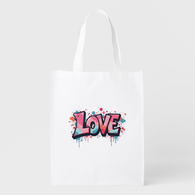 Graffiti Pastel Love Bomb Grocery Bag (Front)
