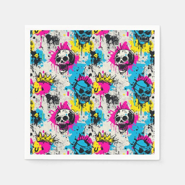 Graffiti Pattern with Neon Colors and Urban Grunge Napkins (Front)