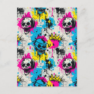 Graffiti Pattern with Neon Colors and Urban Grunge Postcard