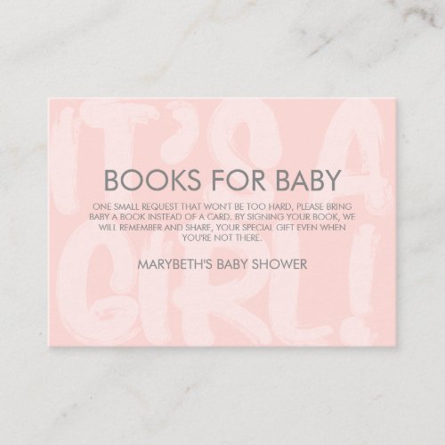 Graffiti Pink Baby Shower Bring A Book Request Enclosure Card