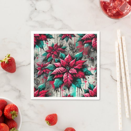 Graffiti Poinsettia Grunge Art Decoupage Napkins