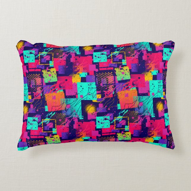Graffiti print teen abstract pixel art pattern accent pillow (Front)