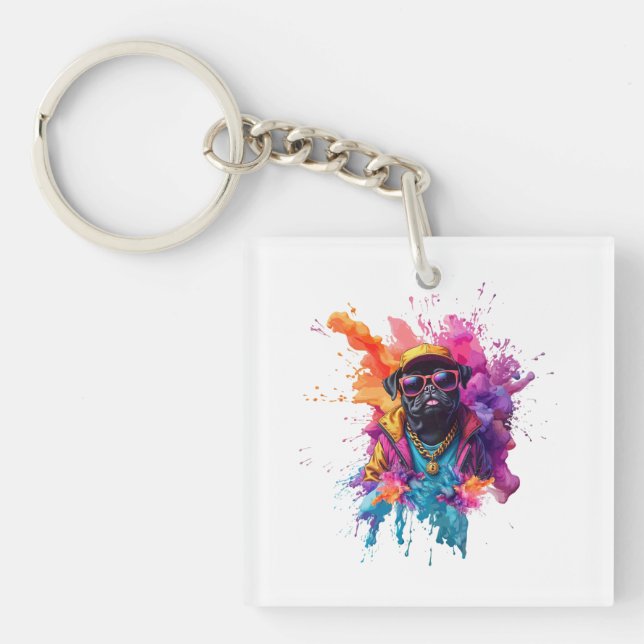 "Graffiti Pug Keychain – Urban Street Art Dog  (Front)