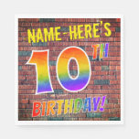[ Thumbnail: Graffiti Rainbow Look 10th Birthday! + Custom Name Napkins ]