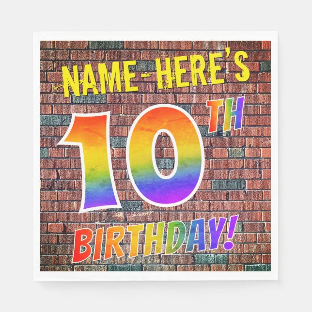 Graffiti Rainbow Look 10TH BIRTHDAY! + Custom Name Napkins (Front)