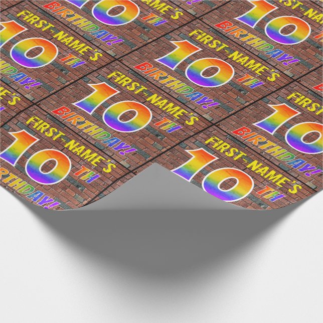 Graffiti Rainbow Look 10TH BIRTHDAY! & Custom Name Wrapping Paper (Corner)