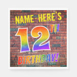 [ Thumbnail: Graffiti Rainbow Look 12th Birthday! + Custom Name Napkins ]