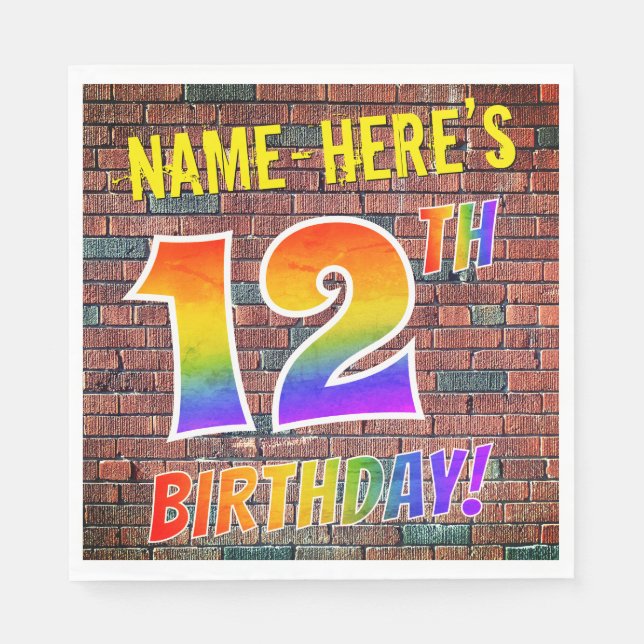 Graffiti Rainbow Look 12TH BIRTHDAY! + Custom Name Napkins (Front)